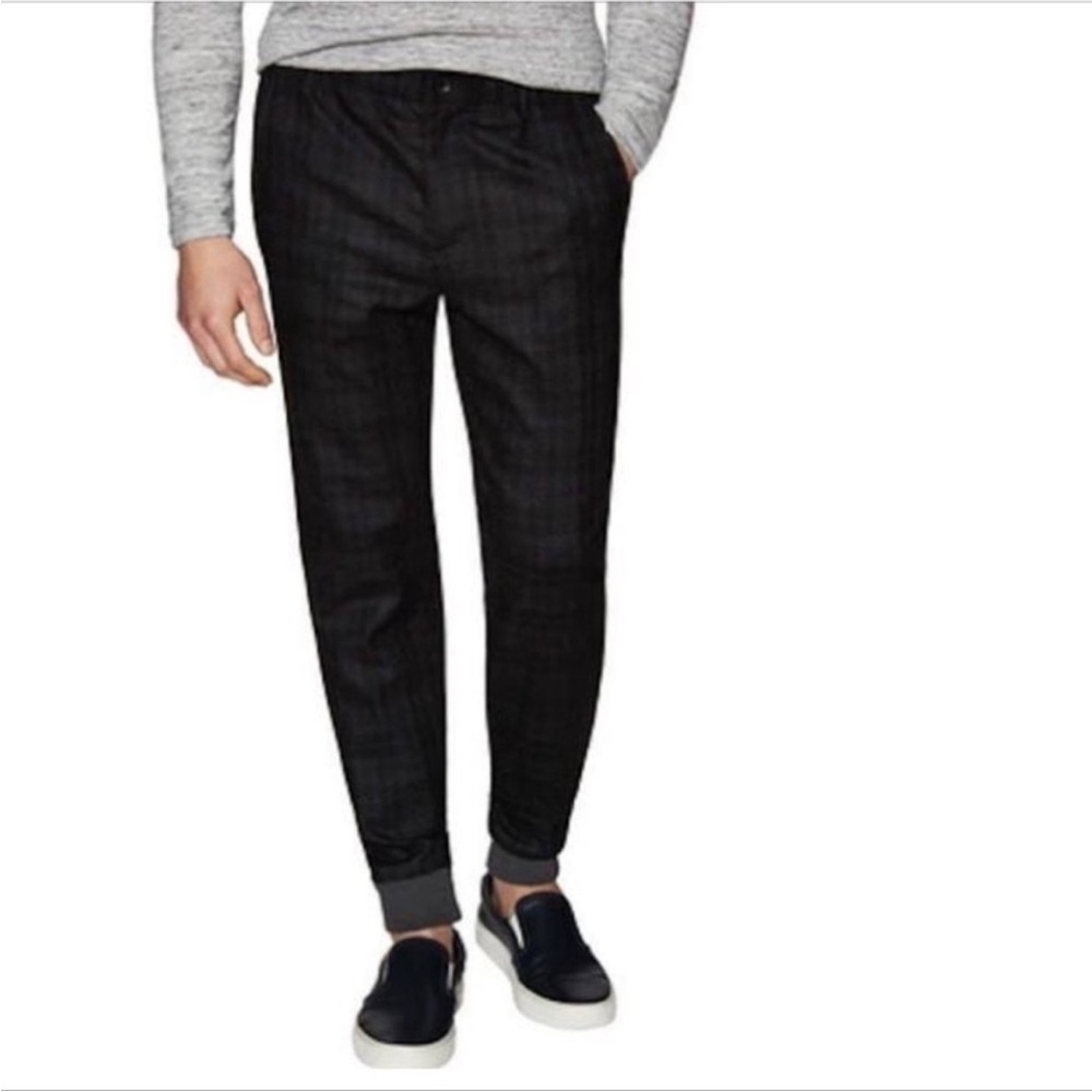 Vince wool blend black gray plaid jogger pants 34